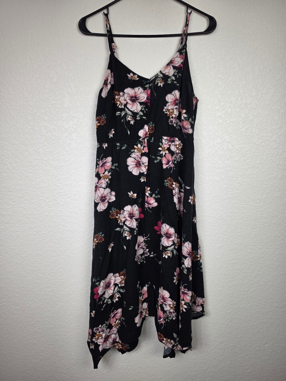 Xhilaration Black Floral Spaghetti Strap Dress Size Large